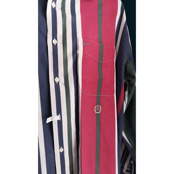 Vintage Tommy Hilfiger Y2K Crest Red Striped Long Sleeve Button Up Large - Picture 2 of 6